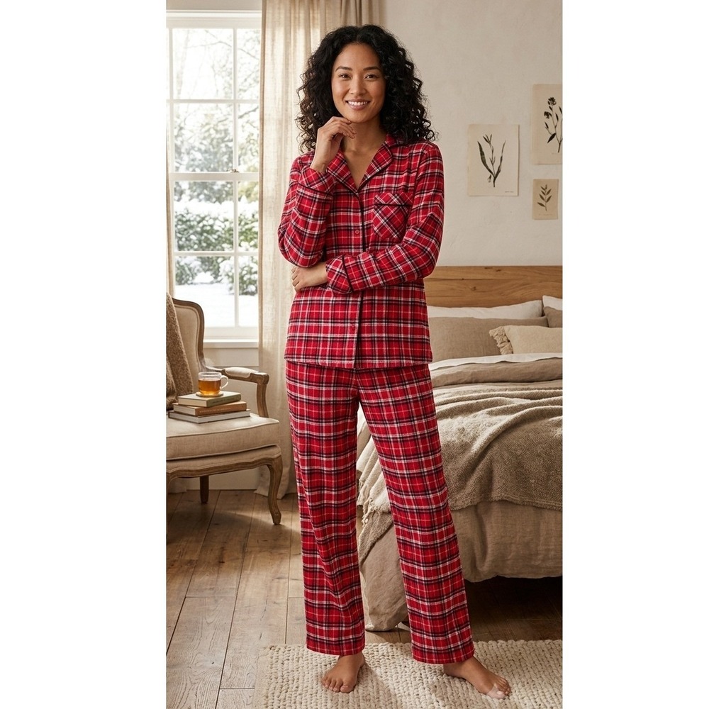 Charter Club Flannel Pajama Set Red Plaid Long Sleeve Button Up XXL NEW